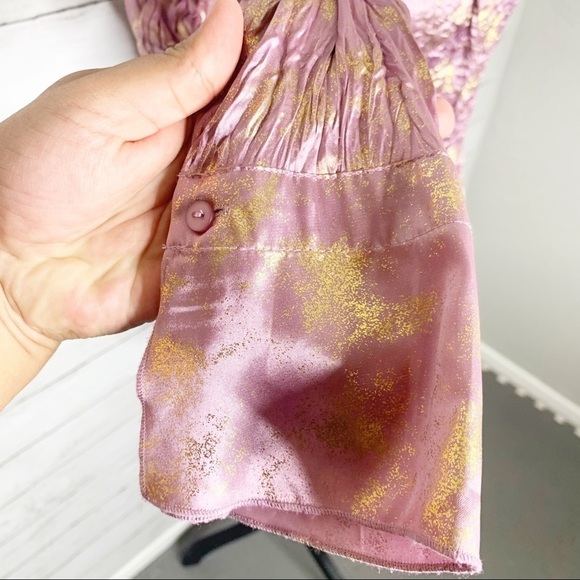 SLB Purple Gold Metallic Button Up Blouse - Picture 4 of 7